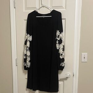 Spense Black Dress with White Floral Sleeves
